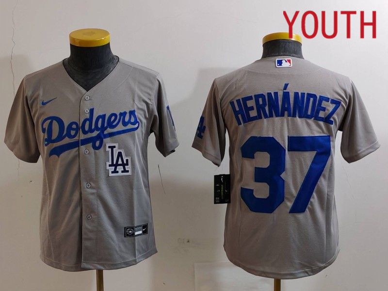 Youth Los Angeles Dodgers #37 Hernandez Grey Nike Game 2024 MLB Jersey style 7262->youth mlb jersey->Youth Jersey